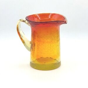 Kanawha Pitcher 3.5" Vintage West Virginia Glass Amberina Crackle Mini Creamer